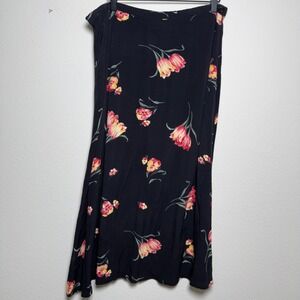 VTG 90s Women Whimsigoth Skirt 14P Black Floral Fairy Grunge Side Zip Midi